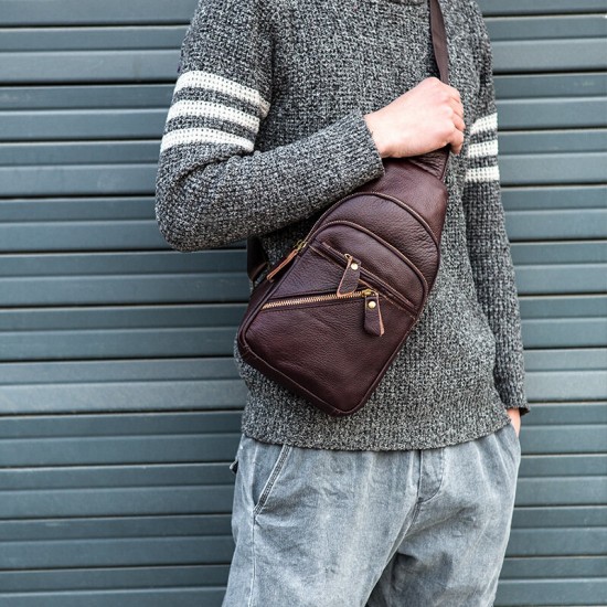 Men Genuine Leather Multi-Layers Light Weight Crossbody Bag Chest Bag Sling Bag Men Genuine Leather Multi-Layers Light Weight Crossbody Bag Chest Bag Sling Bag