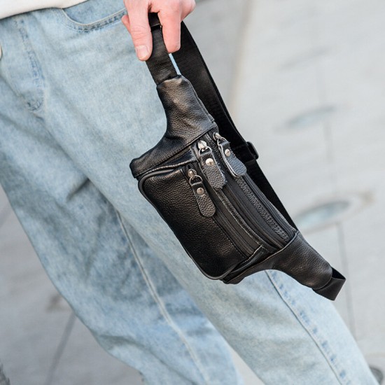 Men Genuine Leather Three-layer Waterproof Large-capacity Multifunctional Crossbody Bag Chest Bag Sling Bag Men Genuine Leather Three-layer Waterproof Large-capacity Multifunctional Crossbody Bag Chest Bag Sling Bag