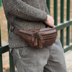 Men Genuine Leather Multi-pocket Large-capacity Multifunctional Crossbody Bag Chest Bag Sling Bag