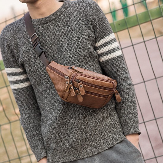 Men Genuine Leather Multi-pocket Large-capacity Multifunctional Crossbody Bag Chest Bag Sling Bag Men Genuine Leather Multi-pocket Large-capacity Multifunctional Crossbody Bag Chest Bag Sling Bag