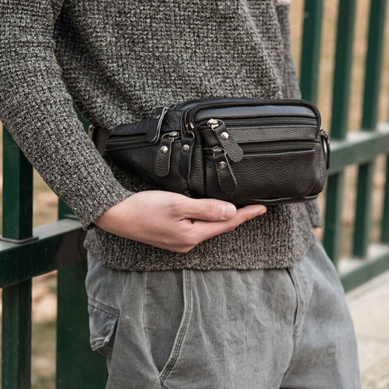 Men Genuine Leather Multi-pocket Large-capacity Multifunctional Crossbody Bag Chest Bag Sling Bag Men Genuine Leather Multi-pocket Large-capacity Multifunctional Crossbody Bag Chest Bag Sling Bag