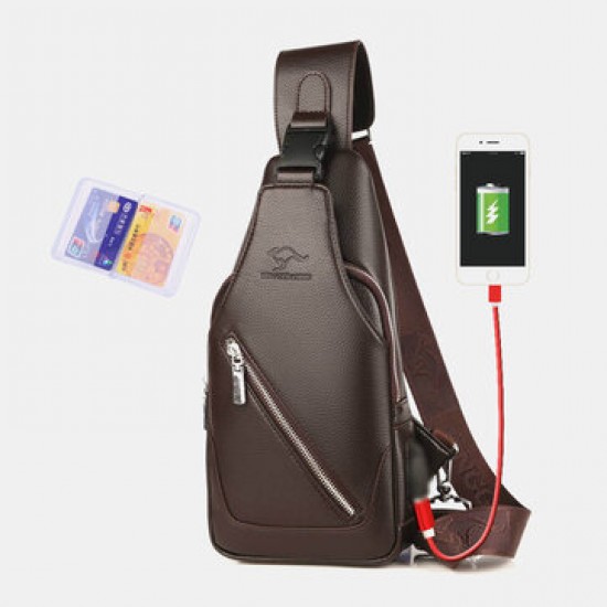 Men PU Leather USB Charging Waterproof Earphone Hole Business Crossbody Bag Chest Bag Sling Bag Men PU Leather USB Charging Waterproof Earphone Hole Business Crossbody Bag Chest Bag Sling Bag