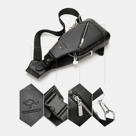 Men PU Leather USB Charging Waterproof Earphone Hole Business Crossbody Bag Chest Bag Sling Bag Men PU Leather USB Charging Waterproof Earphone Hole Business Crossbody Bag Chest Bag Sling Bag