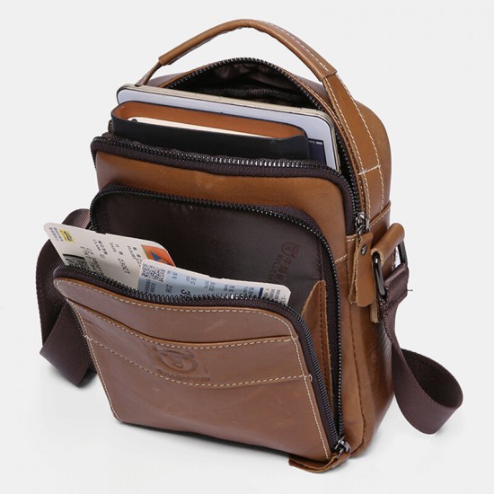 Bullcaptain Men Genuine Leather Multi-pocket Casual Crossbody Bag Shoulder Bag Bullcaptain Men Genuine Leather Multi-pocket Casual Crossbody Bag Shoulder Bag