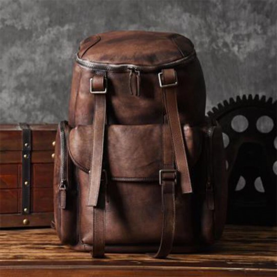 Men PU Leather Vintage Business Style Solid Color Multi-pocket 15 Inch Laptop Bag Travel Bag Backpack Men PU Leather Vintage Business Style Solid Color Multi-pocket 15 Inch Laptop Bag Travel Bag Backpack