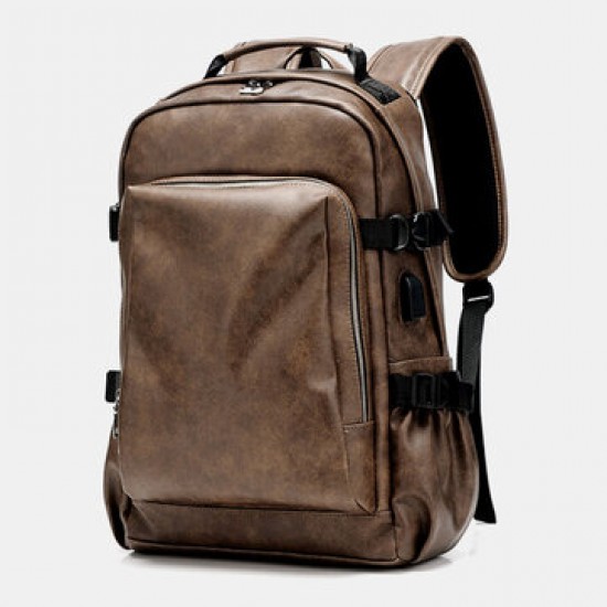 Men PU Leather USB Charging Business Casual Waterproof 14 Inch Laptop Bag Student School Bag Adjustable Backpack Men PU Leather USB Charging Business Casual Waterproof 14 Inch Laptop Bag Student School Bag Adjustable Backpack
