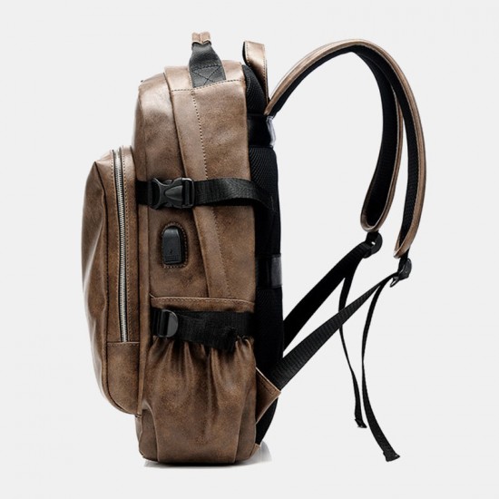 Men PU Leather USB Charging Business Casual Waterproof 14 Inch Laptop Bag Student School Bag Adjustable Backpack Men PU Leather USB Charging Business Casual Waterproof 14 Inch Laptop Bag Student School Bag Adjustable Backpack