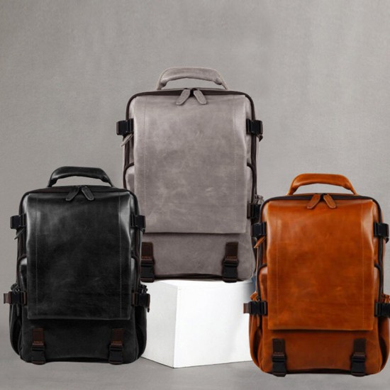 Men Faux Leather Large Capacity Casual Business Retro Fashion 13.3 Inch Laptop Bag Backpack Men Faux Leather Large Capacity Casual Business Retro Fashion 13.3 Inch Laptop Bag Backpack