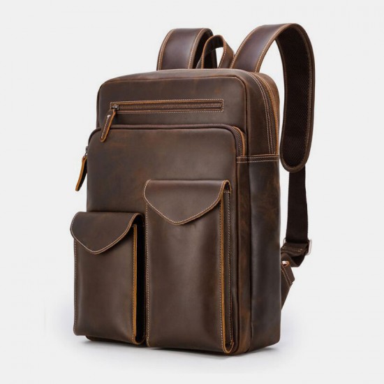 Men Genuine Leather Large Capacity Retro Casual Fashion 14 Inch Laptop Bag Travel Bag Business Backpack Men Genuine Leather Large Capacity Retro Casual Fashion 14 Inch Laptop Bag Travel Bag Business Backpack