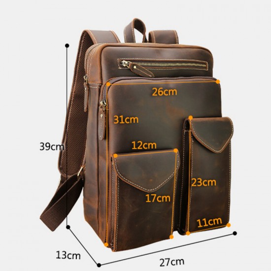 Men Genuine Leather Large Capacity Retro Casual Fashion 14 Inch Laptop Bag Travel Bag Business Backpack Men Genuine Leather Large Capacity Retro Casual Fashion 14 Inch Laptop Bag Travel Bag Business Backpack