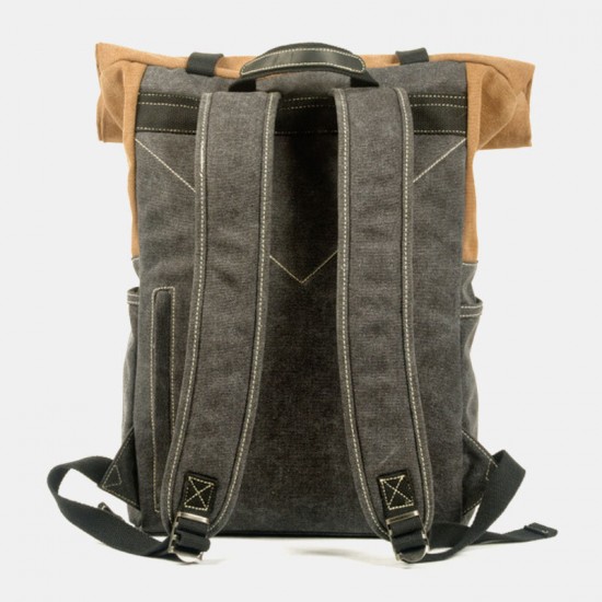 Men Genuine Leather Cowhide and Canvas Patchwork Outdoor Waterproof Anti-theft Hiking 14 Inch Laptop Backpack Men Genuine Leather Cowhide and Canvas Patchwork Outdoor Waterproof Anti-theft Hiking 14 Inch Laptop Backpack