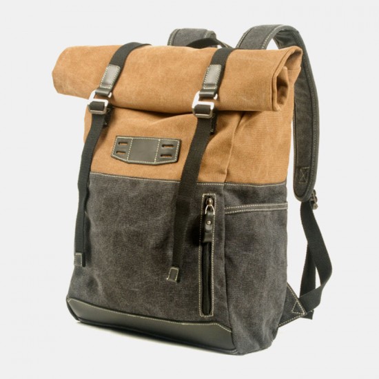 Men Genuine Leather Cowhide and Canvas Patchwork Outdoor Waterproof Anti-theft Hiking 14 Inch Laptop Backpack Men Genuine Leather Cowhide and Canvas Patchwork Outdoor Waterproof Anti-theft Hiking 14 Inch Laptop Backpack