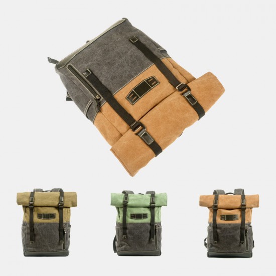 Men Genuine Leather Cowhide and Canvas Patchwork Outdoor Waterproof Anti-theft Hiking 14 Inch Laptop Backpack Men Genuine Leather Cowhide and Canvas Patchwork Outdoor Waterproof Anti-theft Hiking 14 Inch Laptop Backpack