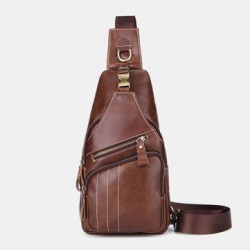 Men Genuine Leather Retro Business Casual Solid Color Leather Shoulder Bag Crossbody Bag Chest Bag