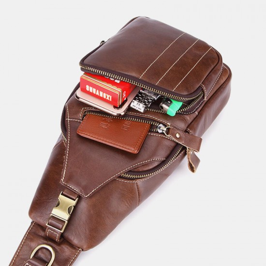 Men Genuine Leather Retro Business Casual Solid Color Leather Shoulder Bag Crossbody Bag Chest Bag Men Genuine Leather Retro Business Casual Solid Color Leather Shoulder Bag Crossbody Bag Chest Bag
