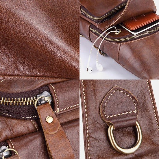 Men Genuine Leather Retro Business Casual Solid Color Leather Shoulder Bag Crossbody Bag Chest Bag Men Genuine Leather Retro Business Casual Solid Color Leather Shoulder Bag Crossbody Bag Chest Bag