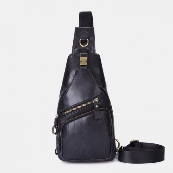Men Genuine Leather Retro Business Casual Solid Color Leather Shoulder Bag Crossbody Bag Chest Bag Men Genuine Leather Retro Business Casual Solid Color Leather Shoulder Bag Crossbody Bag Chest Bag