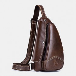Men Genuine Leather Cowhide Triangle Shape Fashion Retro Business Shoulder Bag Chest Bag