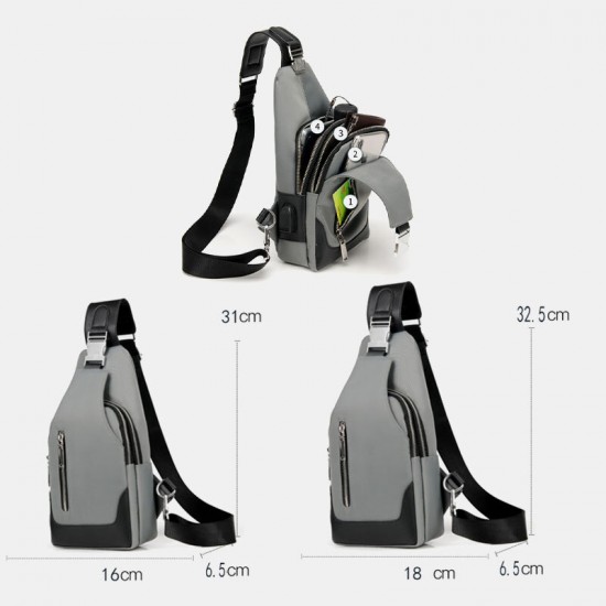 Men Oxford USB Charging Waterproof Casual Outdoor Crossbody Bag Chest Bag Sling Bag Men Oxford USB Charging Waterproof Casual Outdoor Crossbody Bag Chest Bag Sling Bag