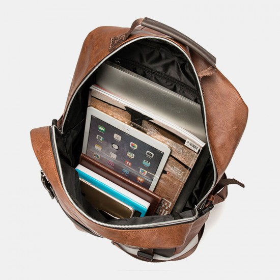 Men Faux Leather Large Capacity 16 Inch Laptop Bag School Bag Travel Backpack Men Faux Leather Large Capacity 16 Inch Laptop Bag School Bag Travel Backpack