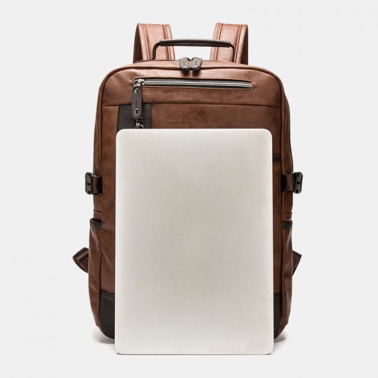 Men Faux Leather Large Capacity 16 Inch Laptop Bag School Bag Travel Backpack Men Faux Leather Large Capacity 16 Inch Laptop Bag School Bag Travel Backpack