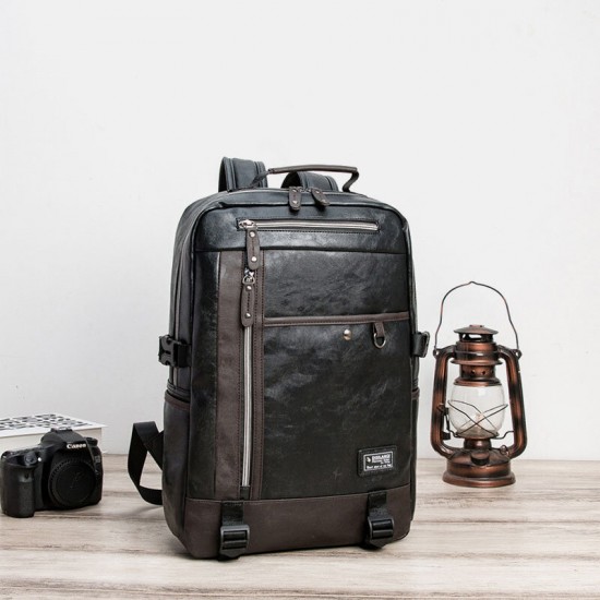 Men Faux Leather Large Capacity 16 Inch Laptop Bag School Bag Travel Backpack Men Faux Leather Large Capacity 16 Inch Laptop Bag School Bag Travel Backpack