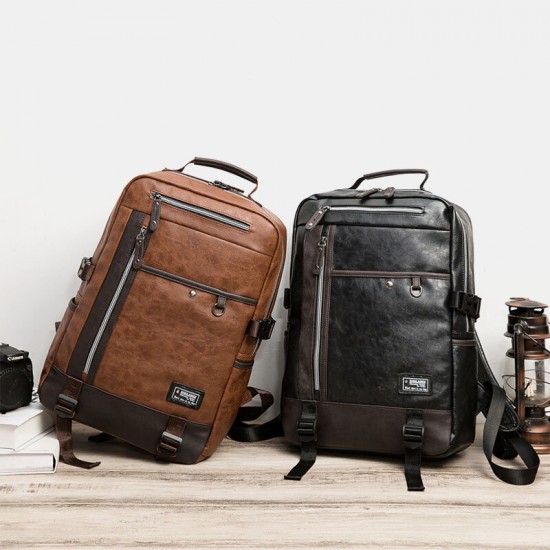 Men Faux Leather Large Capacity 16 Inch Laptop Bag School Bag Travel Backpack Men Faux Leather Large Capacity 16 Inch Laptop Bag School Bag Travel Backpack