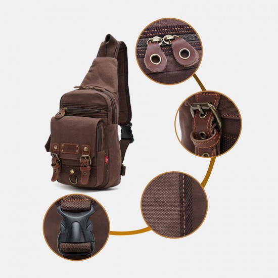 Men Genuine Leather And Canvas Travel Outdoor Carrying Bag Personal Crossbody Bag Chest Bag Men Genuine Leather And Canvas Travel Outdoor Carrying Bag Personal Crossbody Bag Chest Bag
