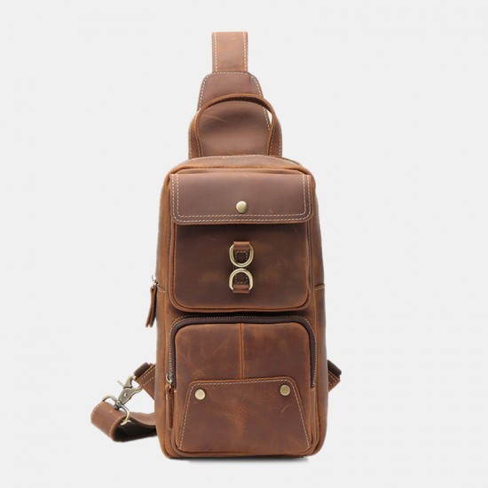 Men Genuine Leather Cowhide Retro Fashion Chest Bag Crossbody Bag Sling Bag Men Genuine Leather Cowhide Retro Fashion Chest Bag Crossbody Bag Sling Bag