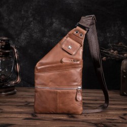 Men Genuine Leather Multi-Carry Retro 9 Inch Large Capacity Phone Camera Chest Bags Crossbody Bag