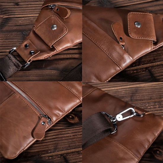 Men Genuine Leather Multi-Carry Retro 9 Inch Large Capacity Phone Camera Chest Bags Crossbody Bag Men Genuine Leather Multi-Carry Retro 9 Inch Large Capacity Phone Camera Chest Bags Crossbody Bag