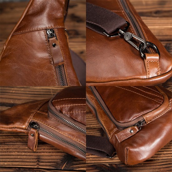 Men Genuine Leather Multi-Pocket Retro 9 Inch Large Capacity Waterproof Phone Chest Bags Crossbody Bag Men Genuine Leather Multi-Pocket Retro 9 Inch Large Capacity Waterproof Phone Chest Bags Crossbody Bag