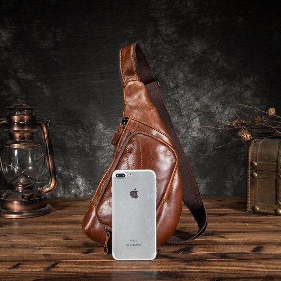 Men Genuine Leather Multi-Pocket Retro 9 Inch Large Capacity Waterproof Phone Chest Bags Crossbody Bag Men Genuine Leather Multi-Pocket Retro 9 Inch Large Capacity Waterproof Phone Chest Bags Crossbody Bag