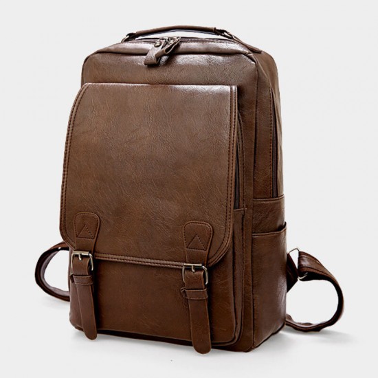 Men PU Leather Vintage Business Waterproof Wear-Resistant Large Capacity 15.6 Inch Laptop Bag Backpack Men PU Leather Vintage Business Waterproof Wear-Resistant Large Capacity 15.6 Inch Laptop Bag Backpack