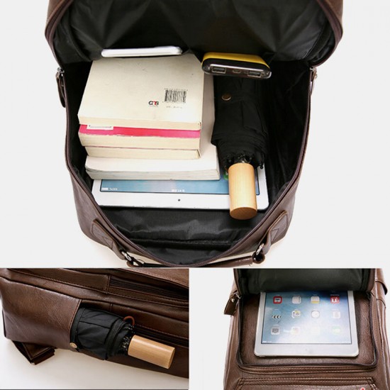 Men PU Leather Vintage Business Waterproof Wear-Resistant Large Capacity 15.6 Inch Laptop Bag Backpack Men PU Leather Vintage Business Waterproof Wear-Resistant Large Capacity 15.6 Inch Laptop Bag Backpack