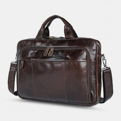 Men Genuine Leather Large Capacity Multifunction 4 Pen Loops 14 Inch Laptop Bag Messenger Bag Briefcases Crossbody Bags