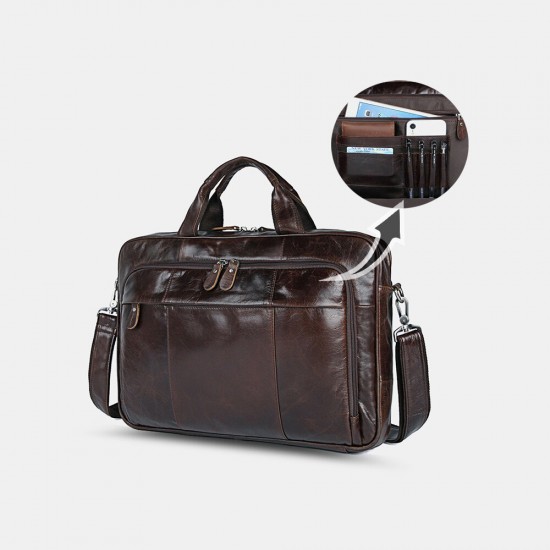 Men Genuine Leather Large Capacity Multifunction 4 Pen Loops 14 Inch Laptop Bag Messenger Bag Briefcases Crossbody Bags Men Genuine Leather Large Capacity Multifunction 4 Pen Loops 14 Inch Laptop Bag Messenger Bag Briefcases Crossbody Bags