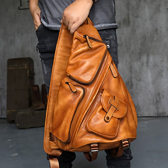 Ekphero Men Triangle Chest Bag Retro Pu Leather B6 Paratroopers Large Capacity Leather Soft Casual Bags Shoulder Bag Ekphero Men Triangle Chest Bag Retro Pu Leather B6 Paratroopers Large Capacity Leather Soft Casual Bags Shoulder Bag