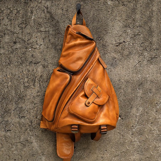 Ekphero Men Triangle Chest Bag Retro Pu Leather B6 Paratroopers Large Capacity Leather Soft Casual Bags Shoulder Bag Ekphero Men Triangle Chest Bag Retro Pu Leather B6 Paratroopers Large Capacity Leather Soft Casual Bags Shoulder Bag
