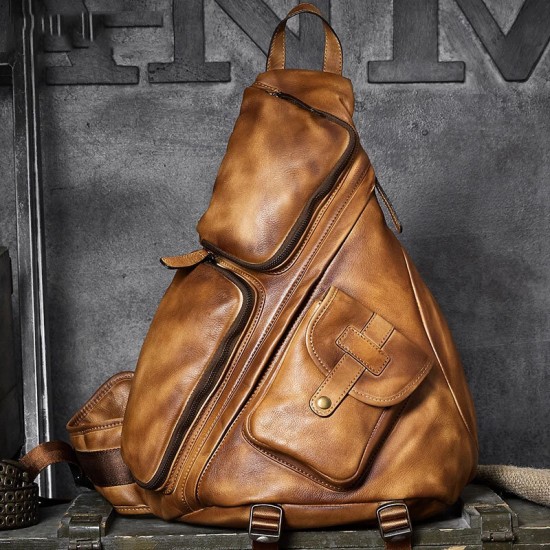 Ekphero Men Triangle Chest Bag Retro Pu Leather B6 Paratroopers Large Capacity Leather Soft Casual Bags Shoulder Bag Ekphero Men Triangle Chest Bag Retro Pu Leather B6 Paratroopers Large Capacity Leather Soft Casual Bags Shoulder Bag