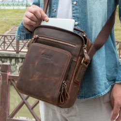 Men Genuine Leather Multifunction Multi-Pocket Vintage Briefcases Messenger Bag Crossbody Bag Handbag