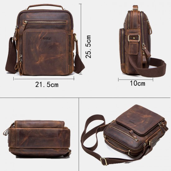 Men Genuine Leather Multifunction Multi-Pocket Vintage Briefcases Messenger Bag Crossbody Bag Handbag Men Genuine Leather Multifunction Multi-Pocket Vintage Briefcases Messenger Bag Crossbody Bag Handbag