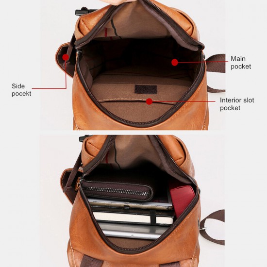 Men PU Leather Large Capacity Multifunction Headset Hole USB Charging Short Trip Sling Bags Crossbody Bag Chest Bag Men PU Leather Large Capacity Multifunction Headset Hole USB Charging Short Trip Sling Bags Crossbody Bag Chest Bag