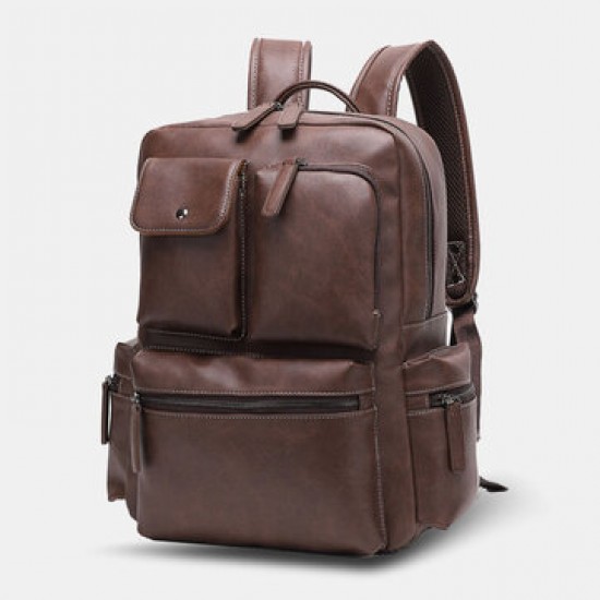 Men PU Leather Multi-pocket Breathable Backpack Retro Large Capacity 14 Inch Laptop Bag Men PU Leather Multi-pocket Breathable Backpack Retro Large Capacity 14 Inch Laptop Bag