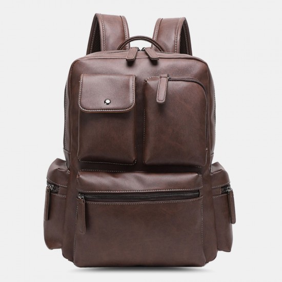 Men PU Leather Multi-pocket Breathable Backpack Retro Large Capacity 14 Inch Laptop Bag Men PU Leather Multi-pocket Breathable Backpack Retro Large Capacity 14 Inch Laptop Bag