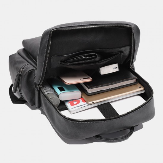 Men PU Leather Multi-pocket Breathable Backpack Retro Large Capacity 14 Inch Laptop Bag Men PU Leather Multi-pocket Breathable Backpack Retro Large Capacity 14 Inch Laptop Bag