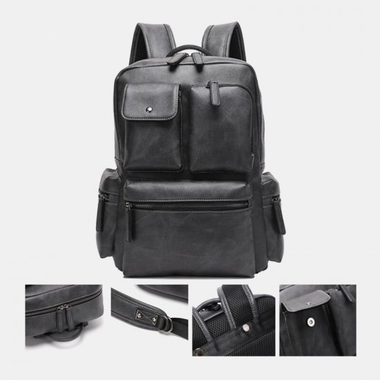 Men PU Leather Multi-pocket Breathable Backpack Retro Large Capacity 14 Inch Laptop Bag Men PU Leather Multi-pocket Breathable Backpack Retro Large Capacity 14 Inch Laptop Bag