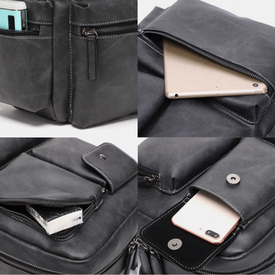 Men PU Leather Multi-pocket Breathable Backpack Retro Large Capacity 14 Inch Laptop Bag Men PU Leather Multi-pocket Breathable Backpack Retro Large Capacity 14 Inch Laptop Bag