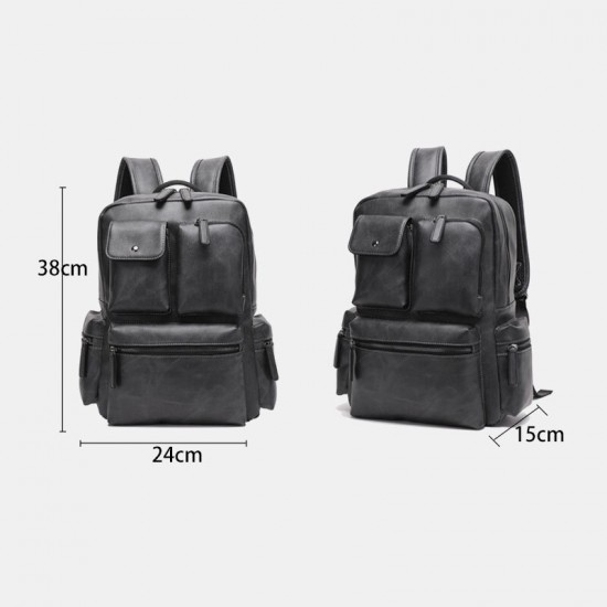 Men PU Leather Multi-pocket Breathable Backpack Retro Large Capacity 14 Inch Laptop Bag Men PU Leather Multi-pocket Breathable Backpack Retro Large Capacity 14 Inch Laptop Bag
