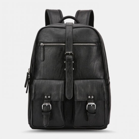 Men PU Leather Large Capacity Multi-pocket Vintage 14 Inch Laptop Backpack Men PU Leather Large Capacity Multi-pocket Vintage 14 Inch Laptop Backpack